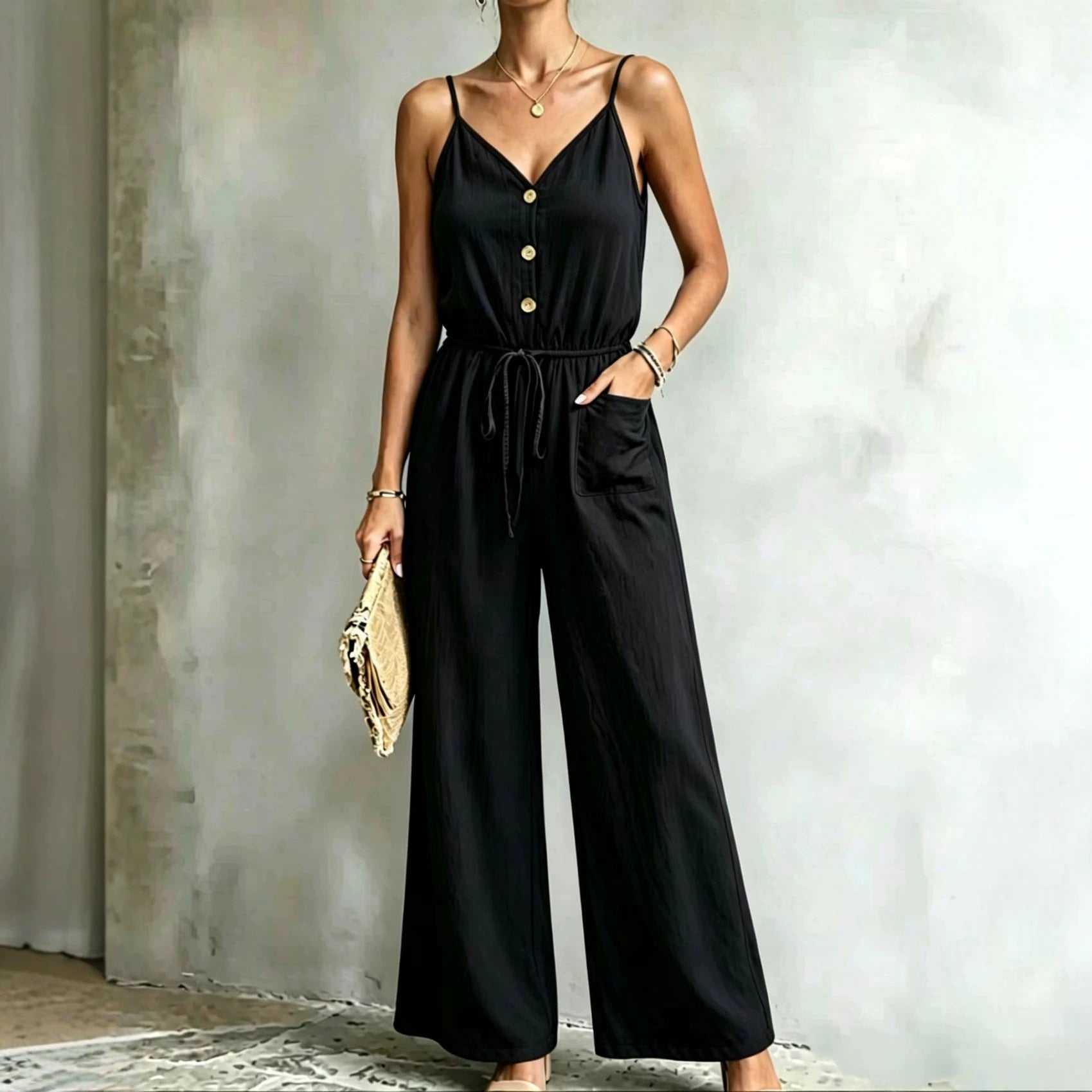 Eleganter ärmelloser Jumpsuit mit weitem Bein