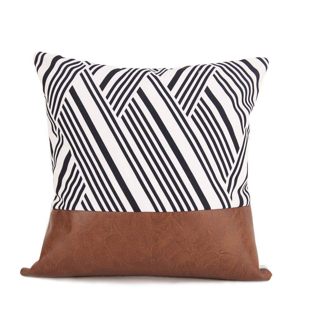 Nordisches Kissen mit geometrischer PU-Leder-Steppung – Bild 3 | LuxeStyle