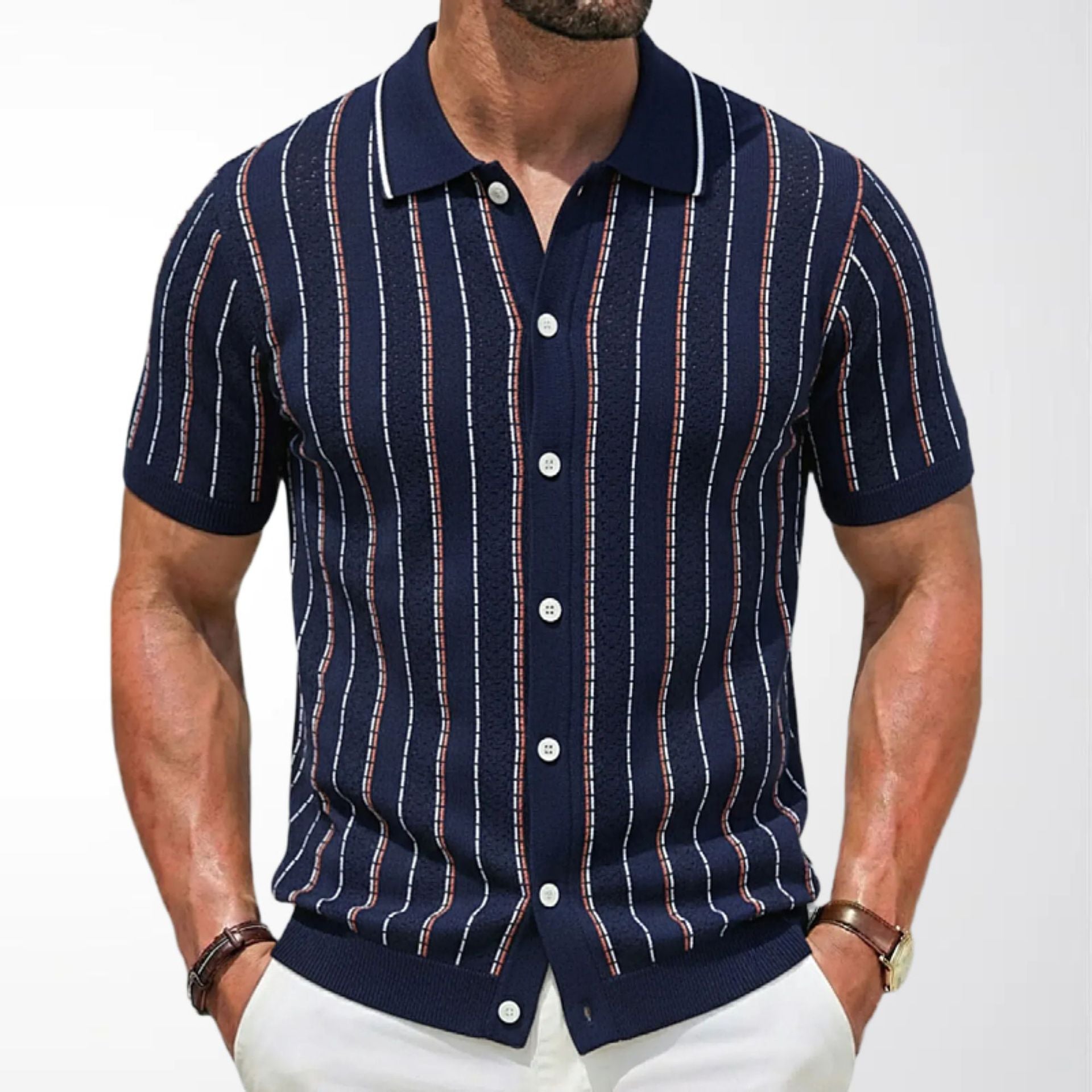 Gestreiftes Kurzarm-Stricktop für Herren