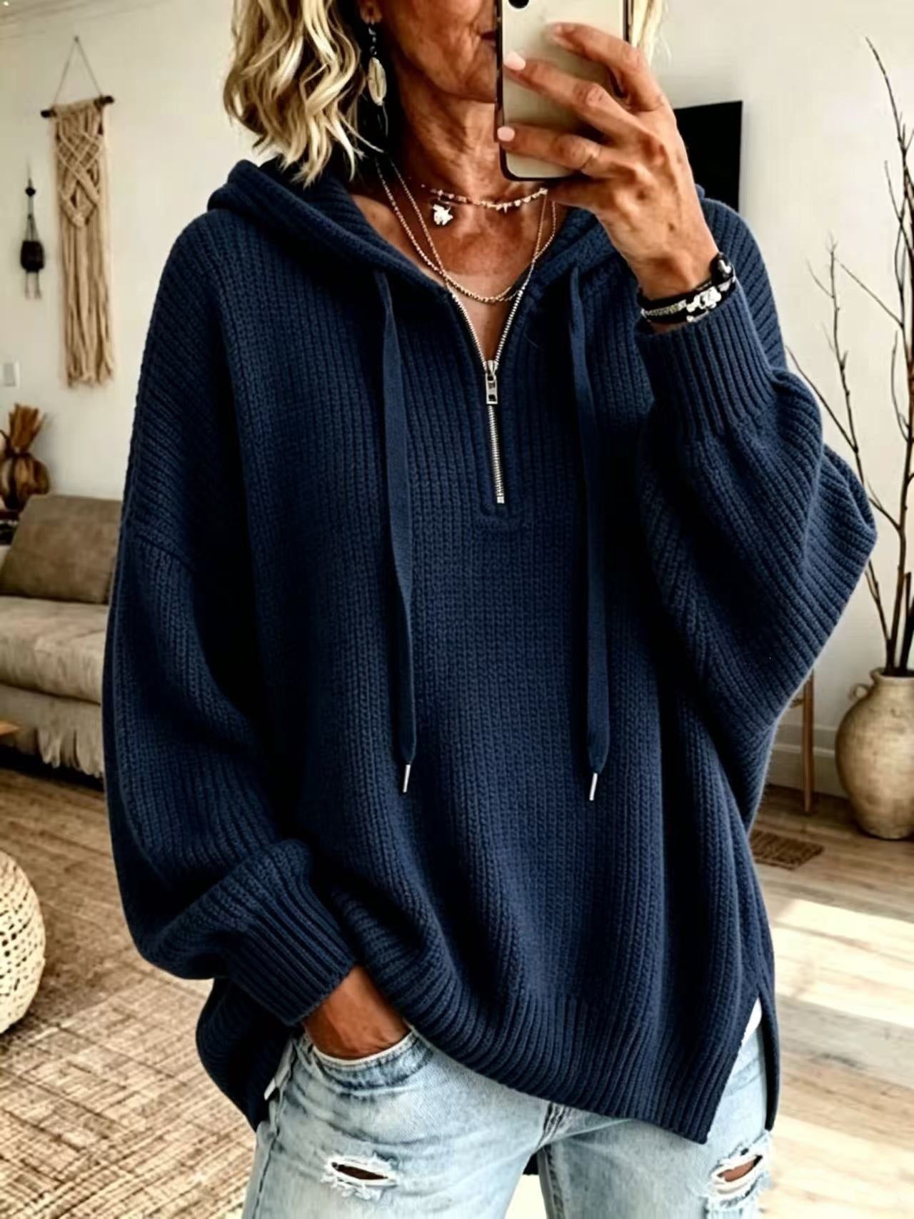 Gestreifter Half-Zip Pullover mit Stehkragen