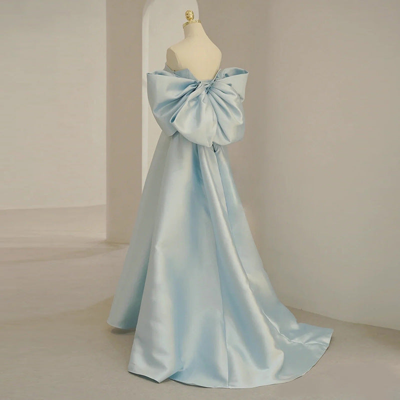 Skyblau-Kleid, bodenlang, ohne Träger – Bild 2 | LuxeStyle