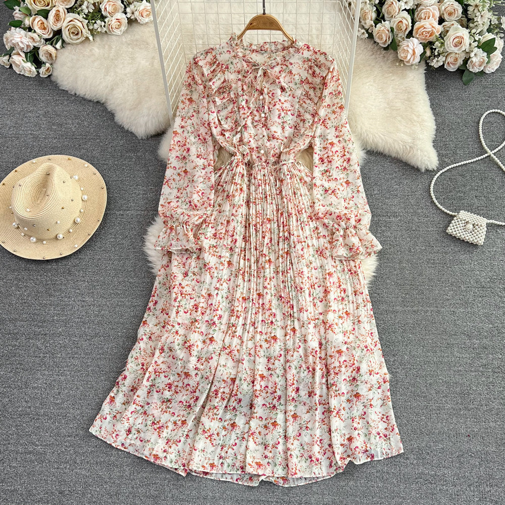 Chiffonkleid mit Blumenprint und Rüschen