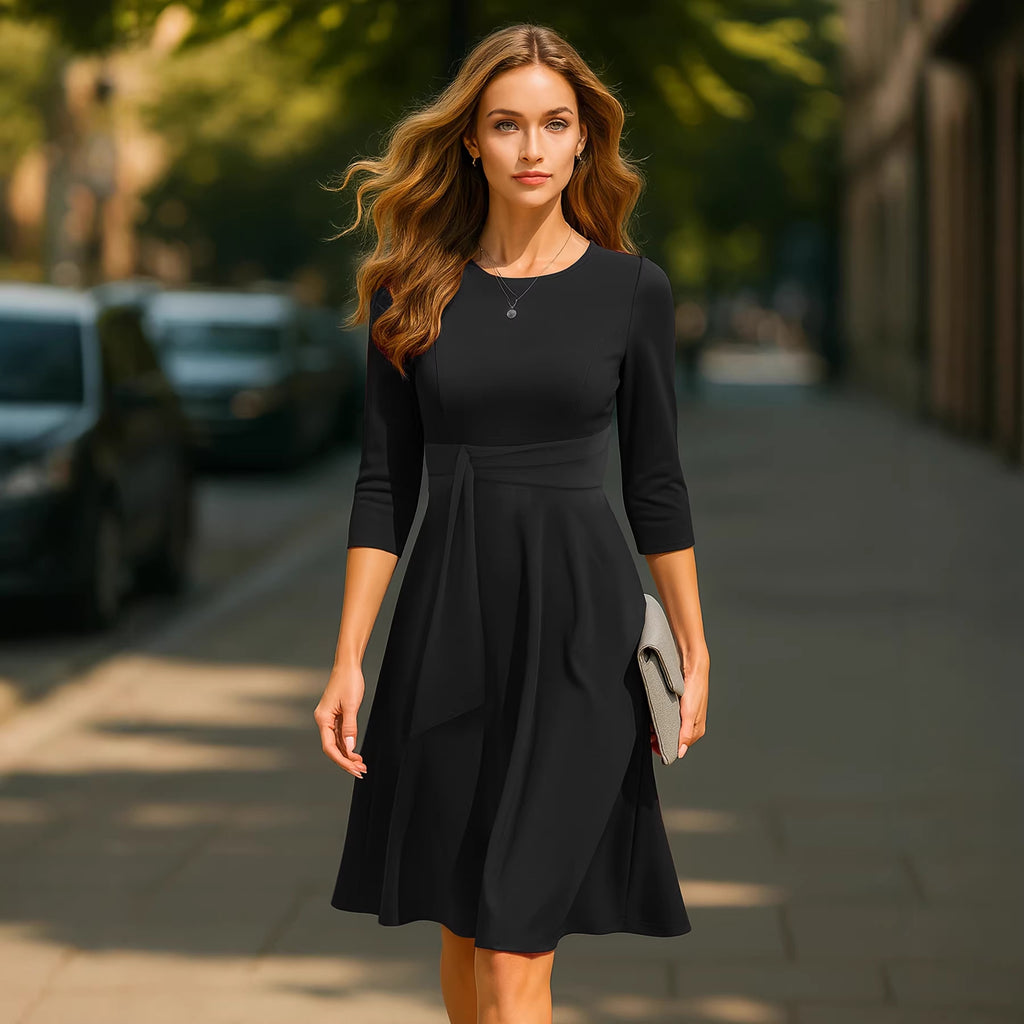 Elegantes A-Linien Strickkleid mit 3/4-Ärmeln – Bild 5 | LuxeStyle
