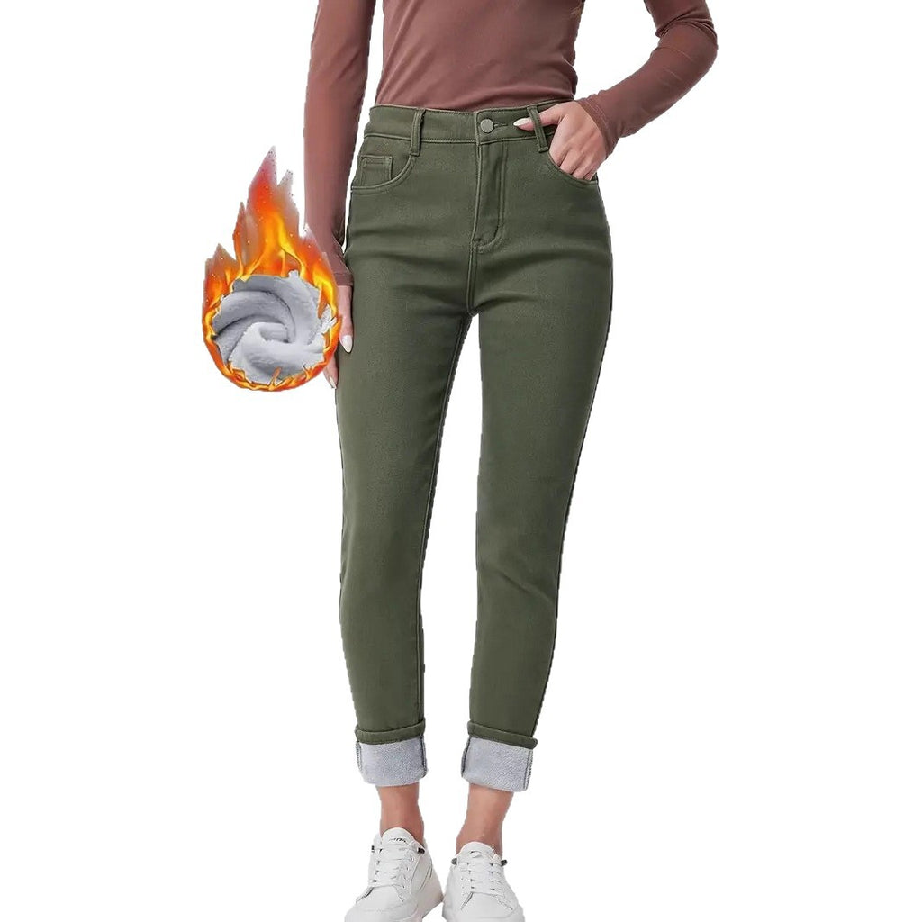 Dunkelgrüne High Waist Skinny Jeans