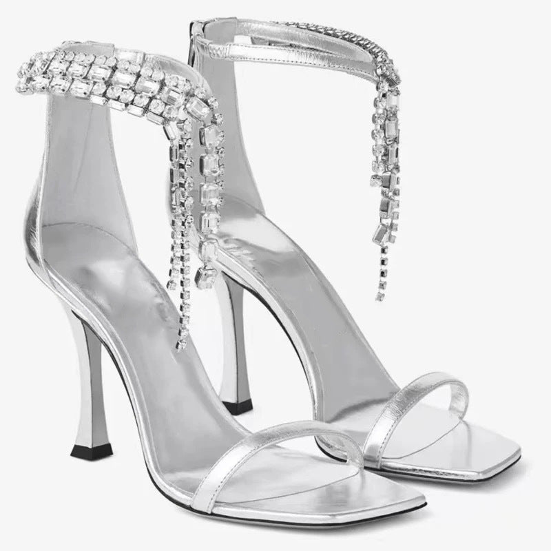 Kristall-Sandalen mit Keilabsatz