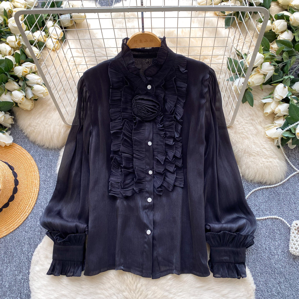 Geblümte Rüschenbluse im Lolita-Stil