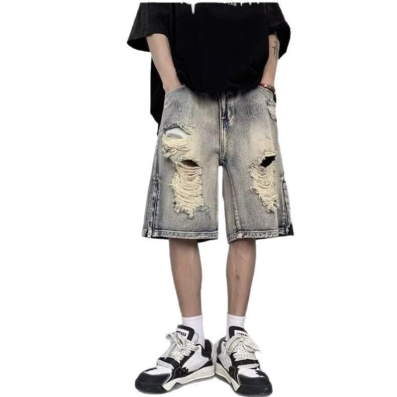 Retro Tattered Denim Shorts für Herren