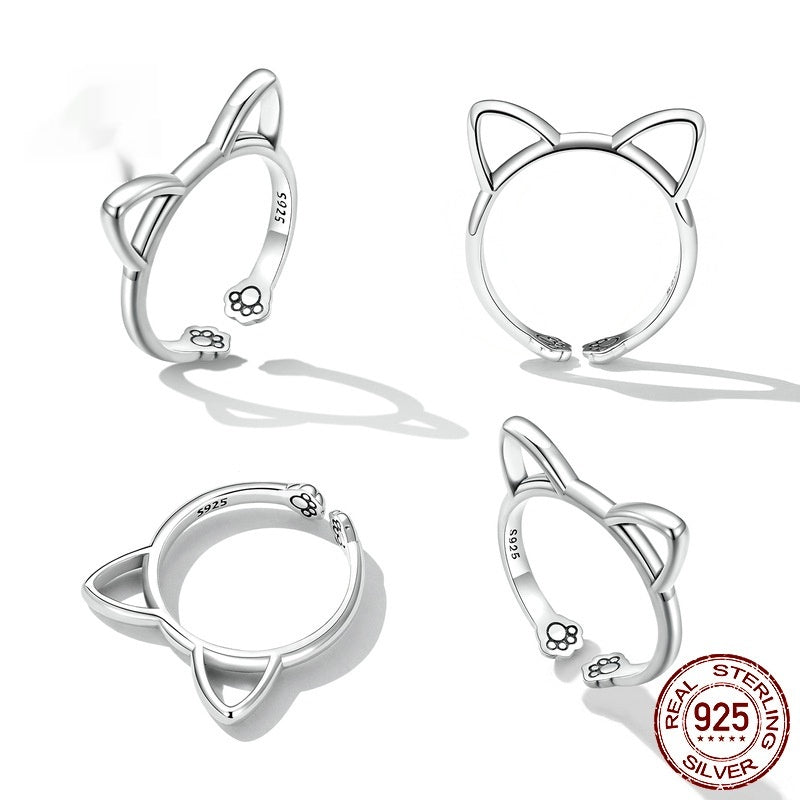 S925 Sterlingsilber Minimalkatze Offener Ring Ohrring