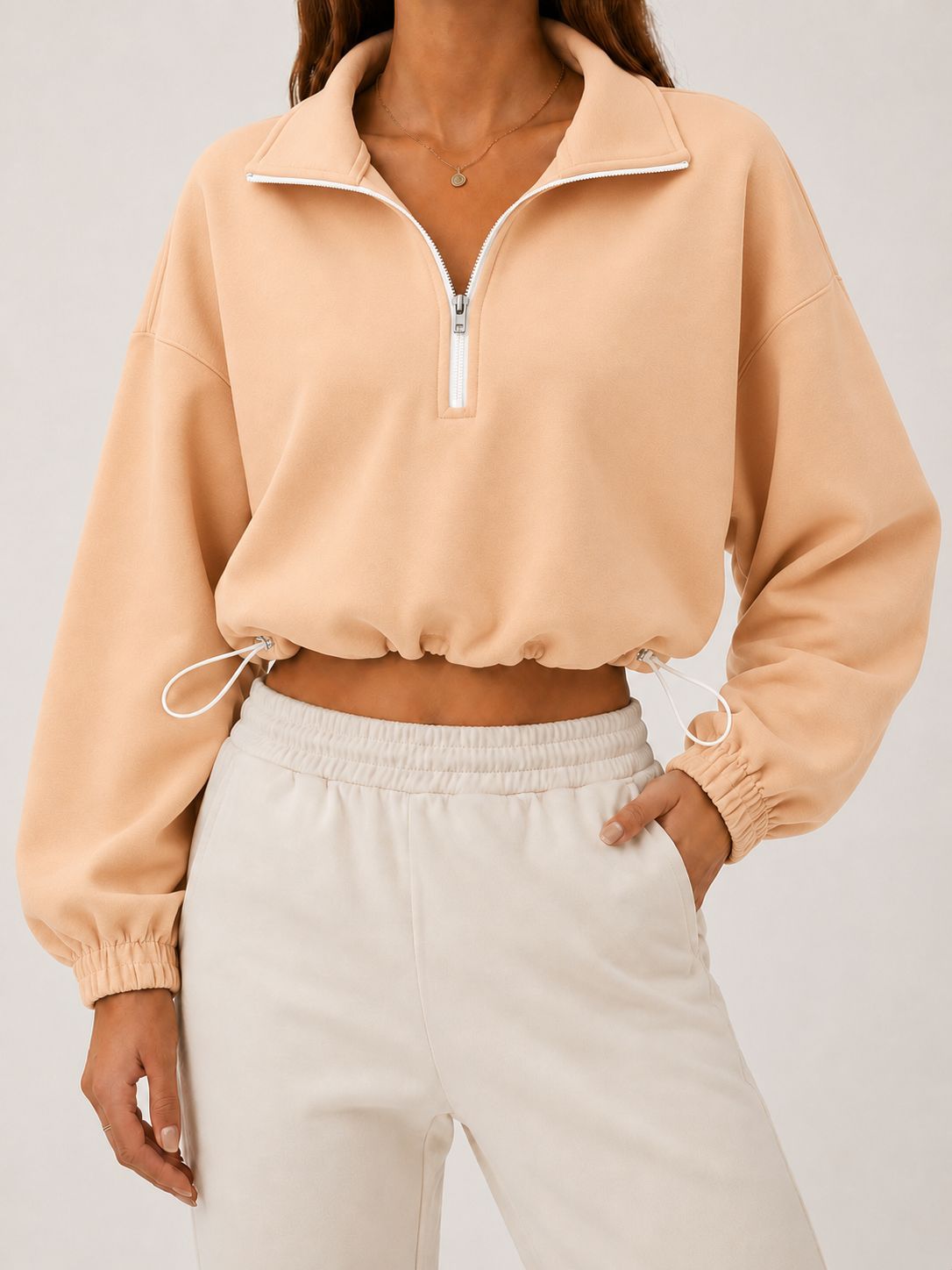 Loose-fit Langarm-Top mit Tunnelzug