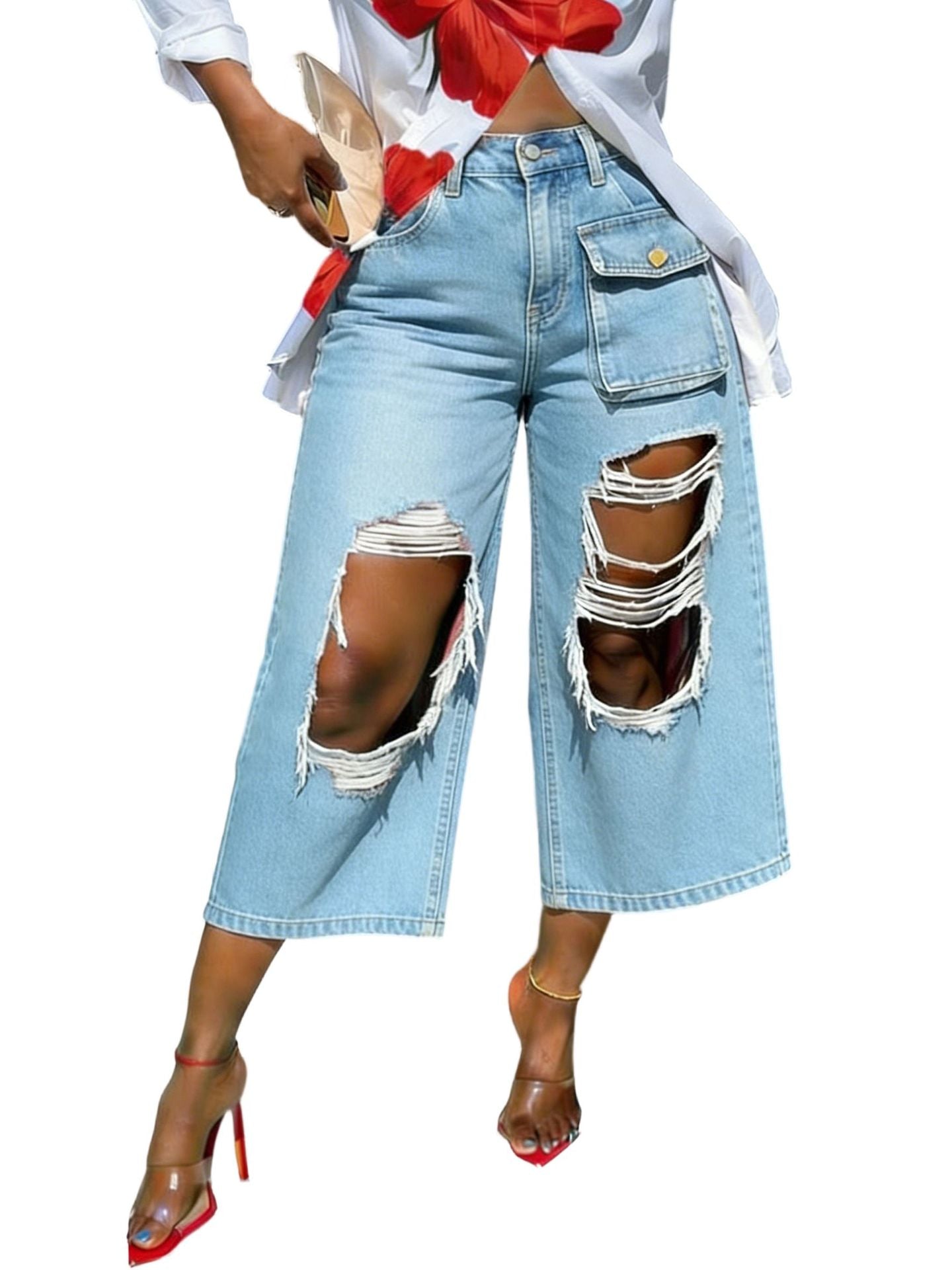 Vintage Capri-Jeans mit weitem Bein