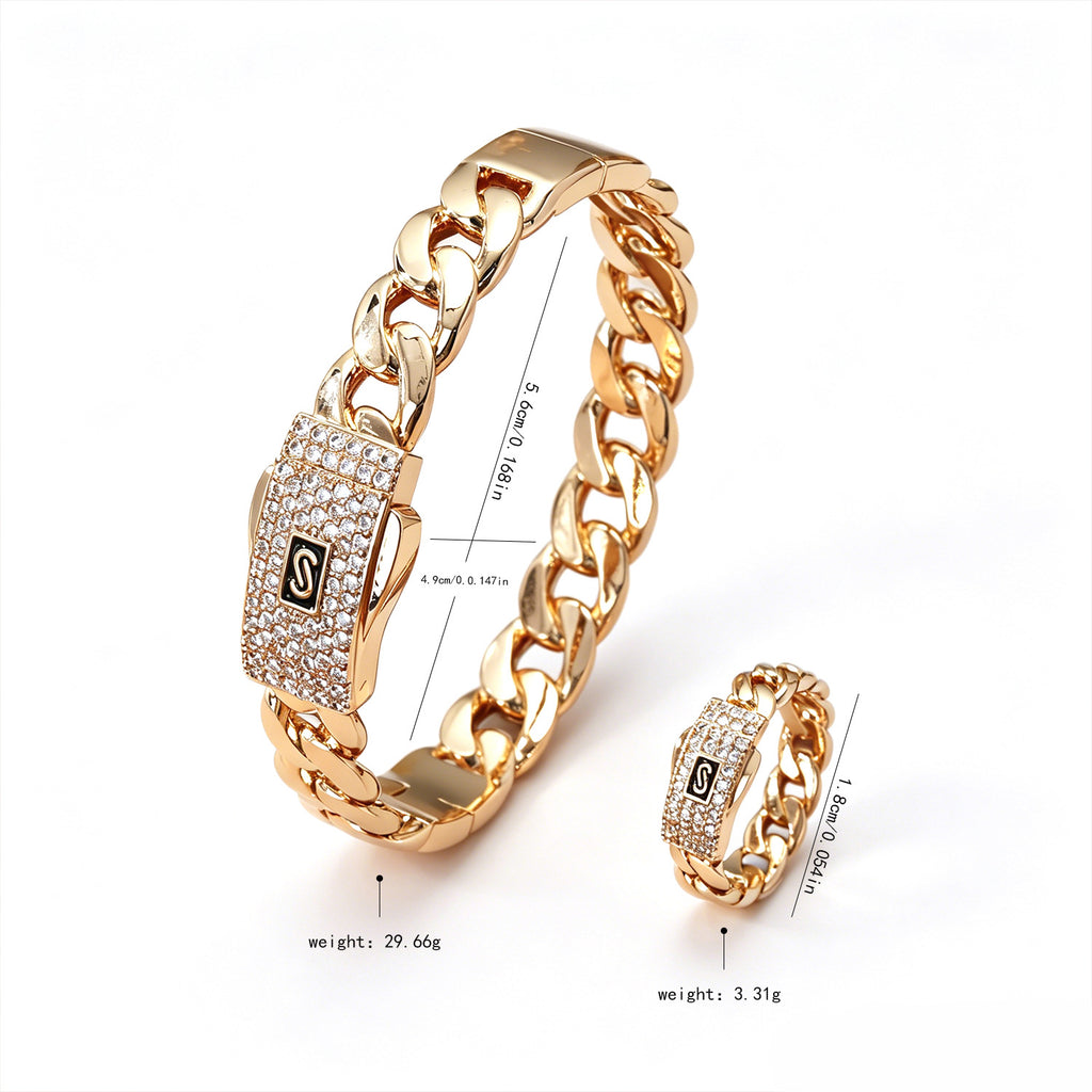 Hip-Hop Armband- und Ring-Set im Cuban-Link-Stil