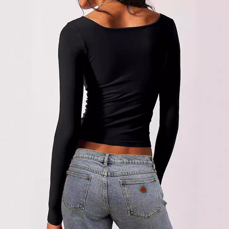 Milchseide Langarmshirt mit eckigem Ausschnitt