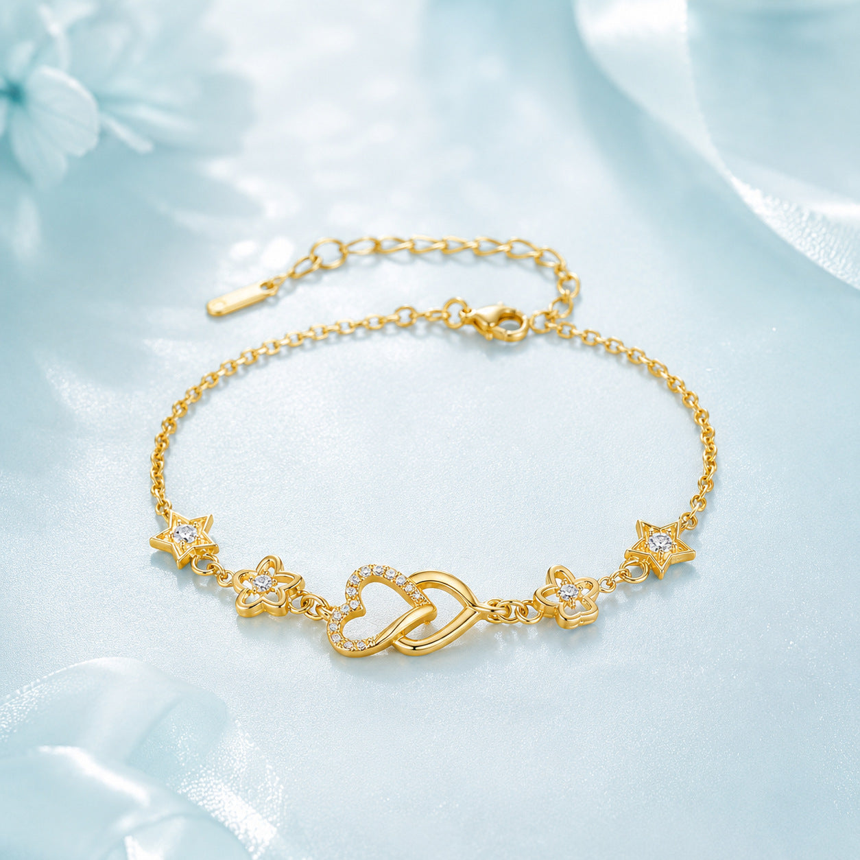 S925 Silber Armband mit Stern- und Herz-Motiv