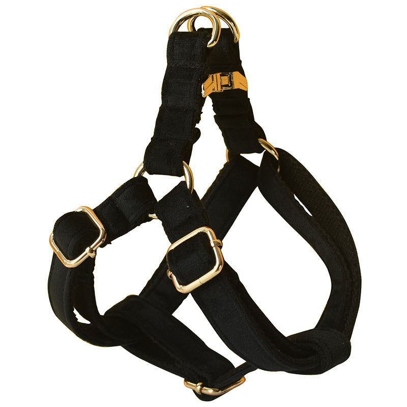 Hundegeschirr aus schwarzem Flanell mit goldener Schnalle – Bild 4 | LuxeStyle