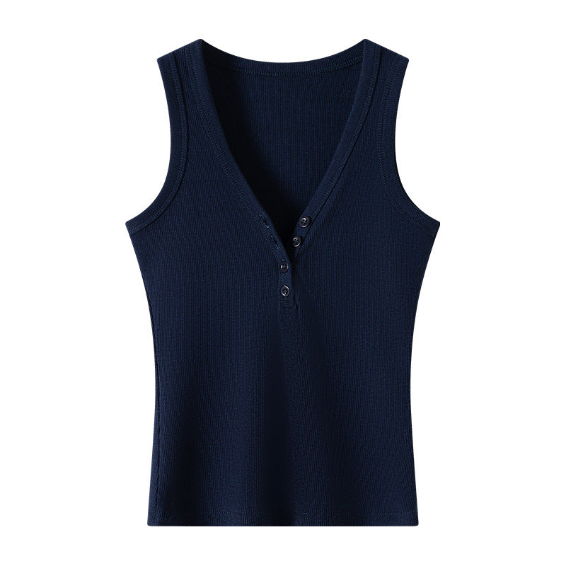 Ärmelloses V-Neck Top mit Knopfleiste