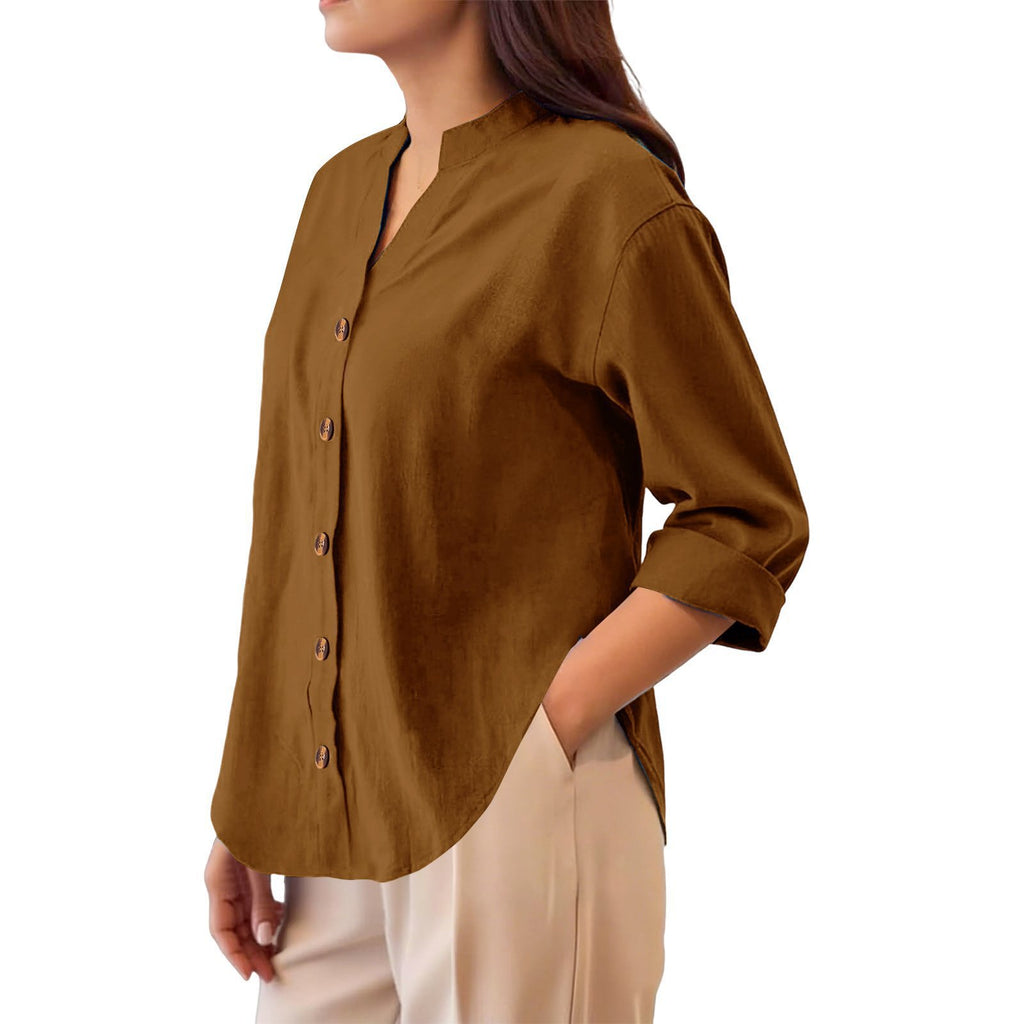 Leichte Baumwoll-Leinen Cardigan Bluse