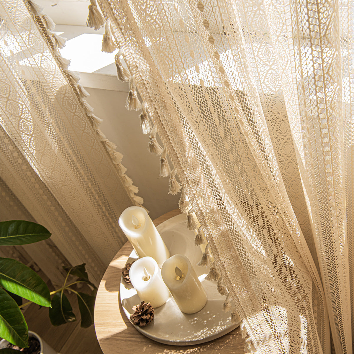 Holzton-Lace-Mesh-Vorhang für Schlaf-/Wohnzimmer