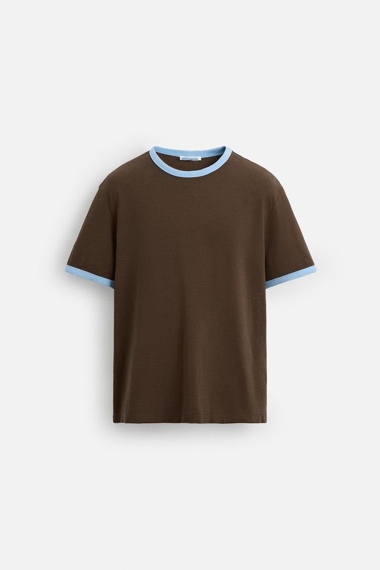 Geripptes Basic T-Shirt mit Kontrastfarben – Bild 1 | LuxeStyle