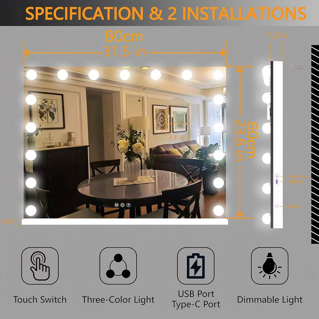 Aufklappbarer Schminktischspiegel mit Licht