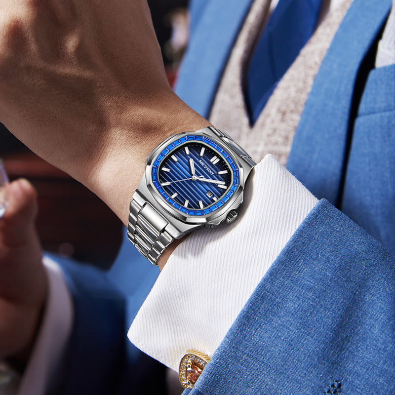 Herren Quarzuhr mit Leuchtzeigern und Stahlarmband – Bild 1 | LuxeStyle