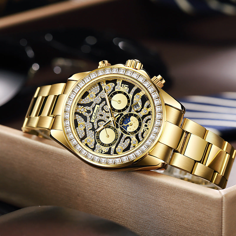 Multifunktionaler Herren-Armbanduhr mit Sonne Mond Stern Kalender, Was