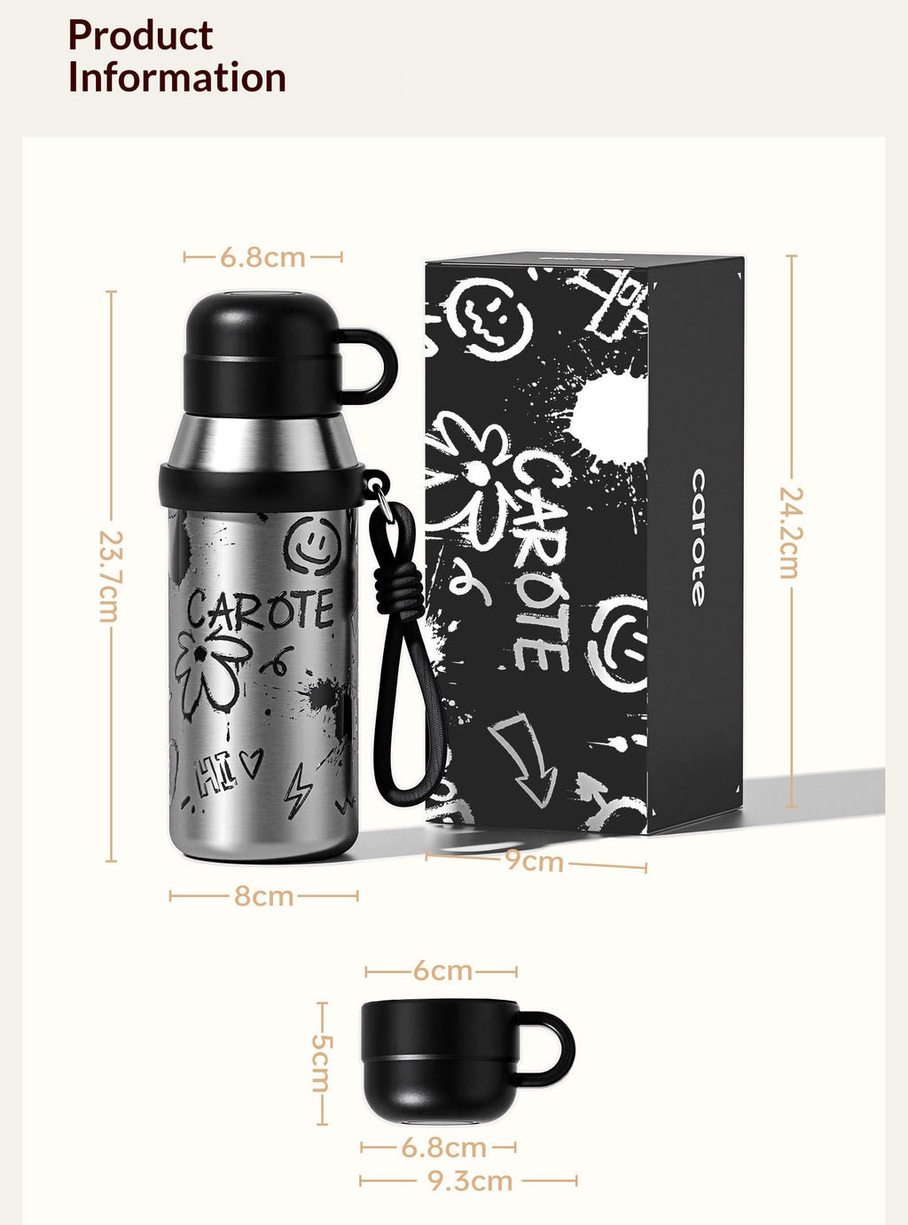 Isolierte Wasserflasche mit Deckel
