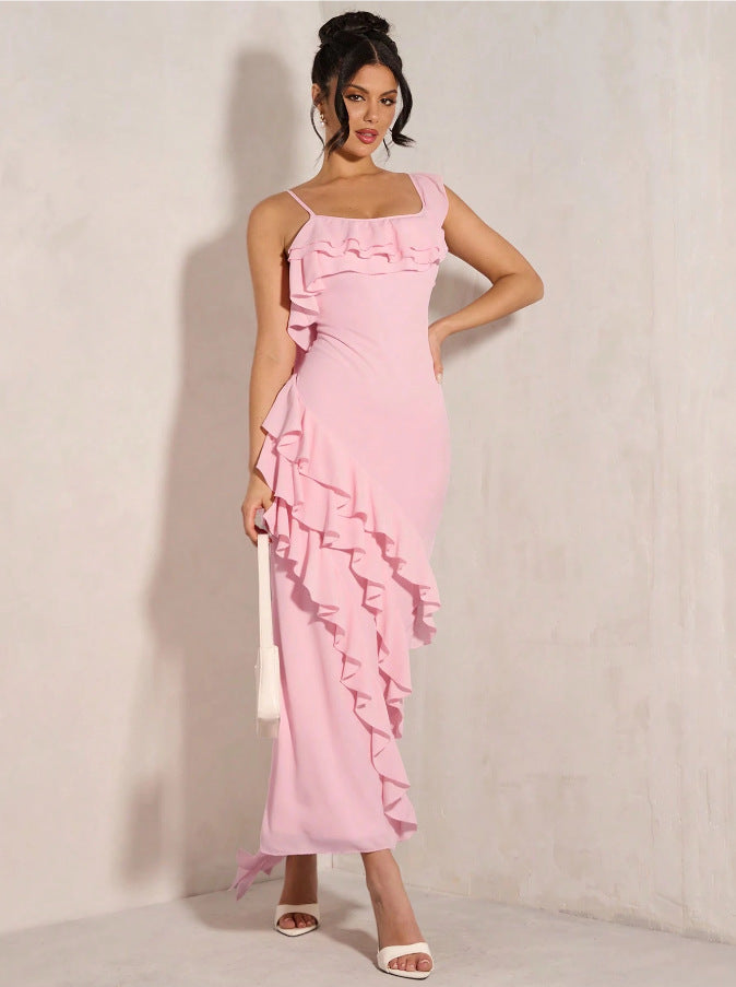 Figurbetontes Flounce-Trägerkleid