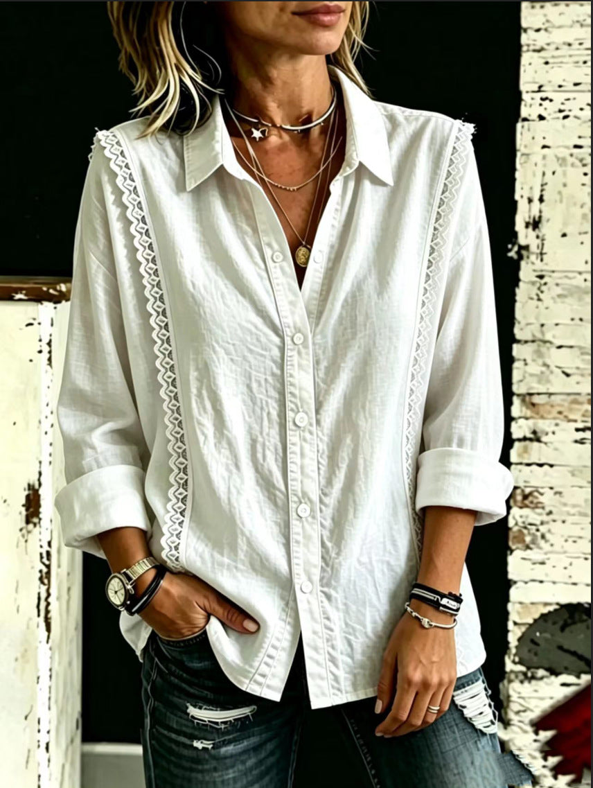Bluse mit Spitze und langen Ärmeln