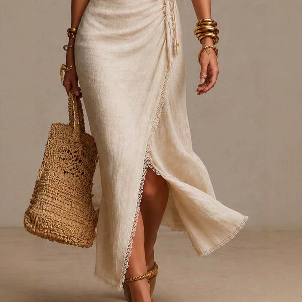 Asymmetrisches V-Ausschnitt-Kleid