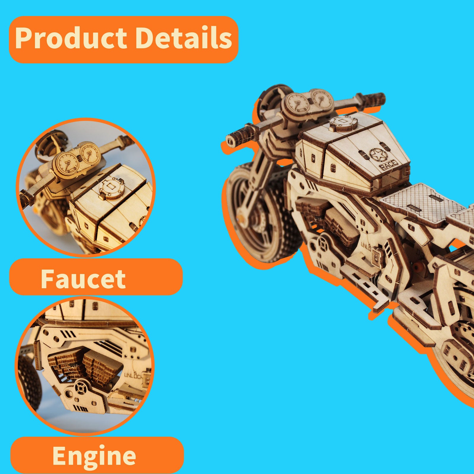 3D Holzpuzzle Motorrad Modellbausatz