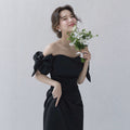 Langes Off-Shoulder-Kleid, schwarz