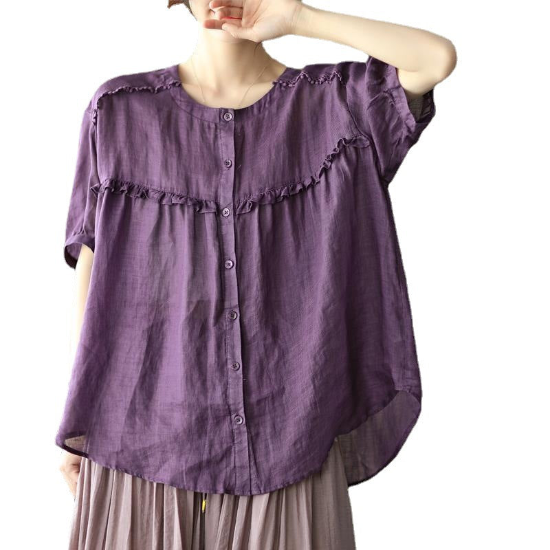 Retro-Shirt mit Rüschen und lockerer Passform