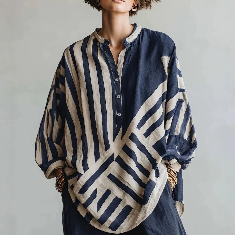 Gestreiftes Langarmshirt aus Baumwoll-Leinen-Mix – Bild 7 | LuxeStyle