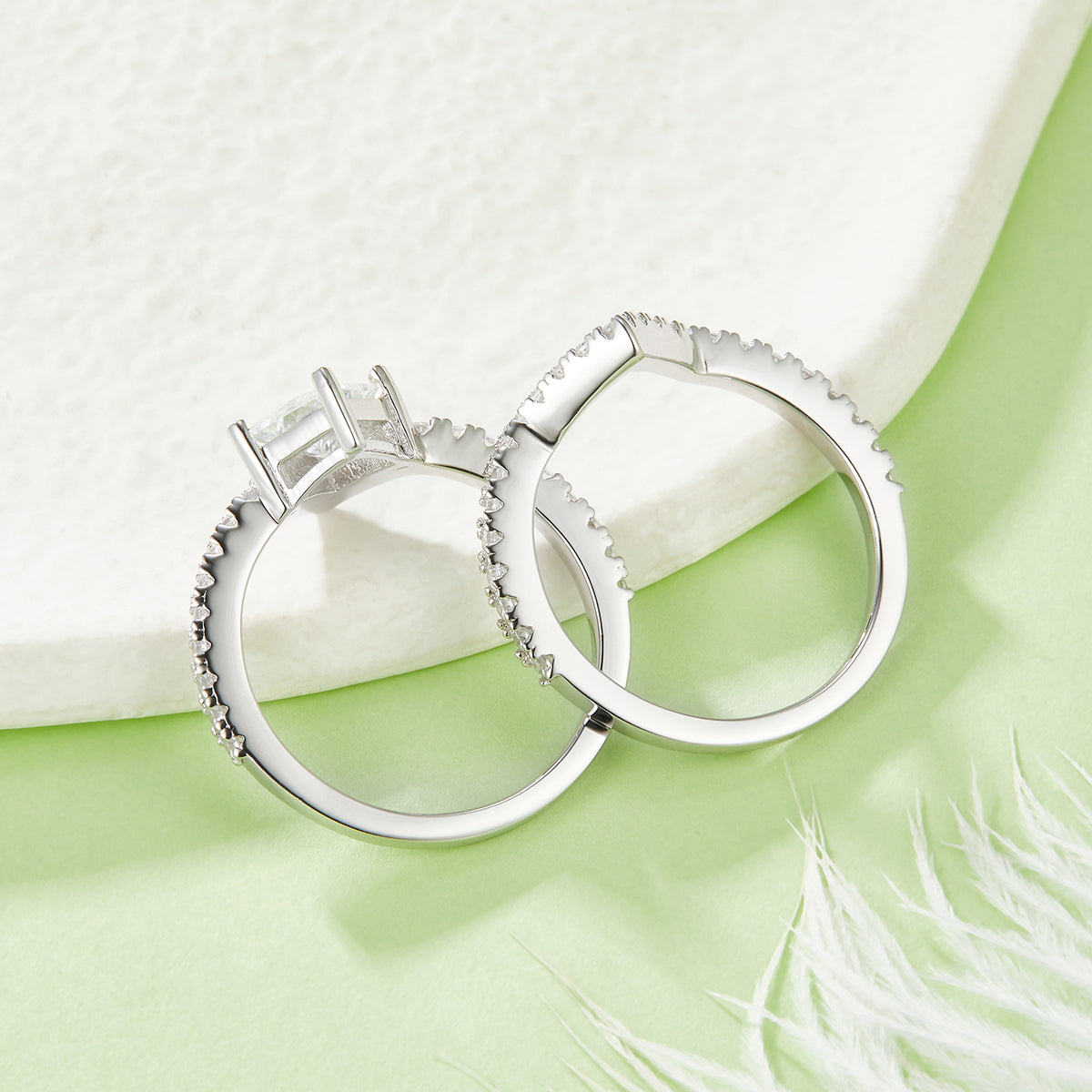 Prinzessschliff Moissanit Verlobungsring-Set
