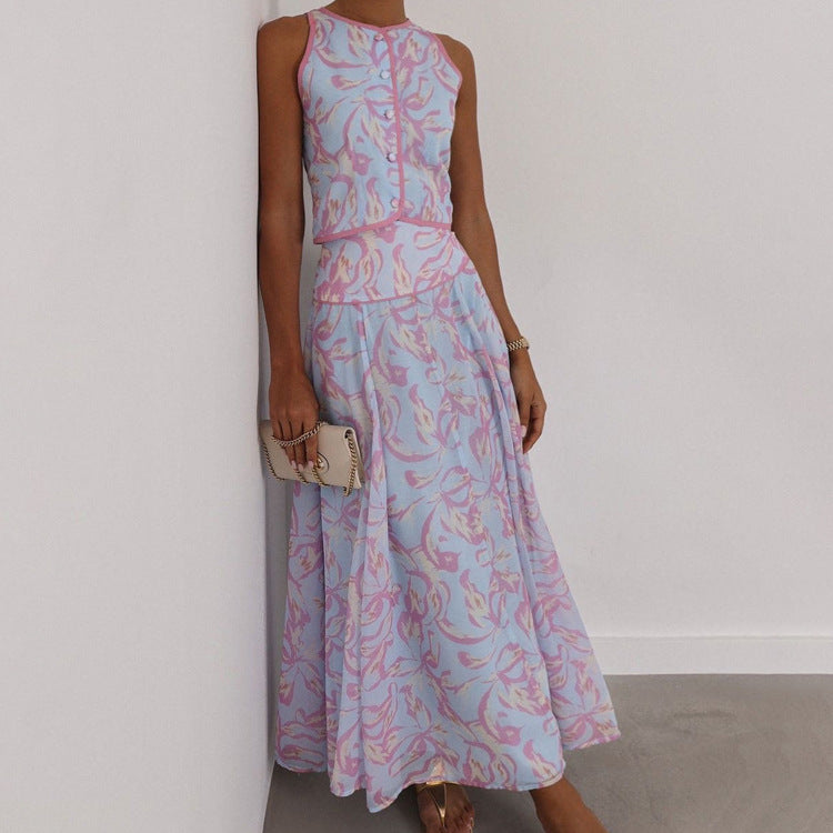 Abstrakter Print Crop-Top & Midi-Rock Set