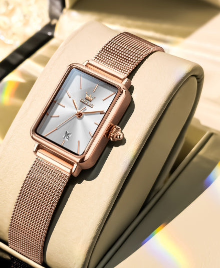 Ultraflache Quarzuhr für Damen mit Milanaise-Armband | LuxeStyle