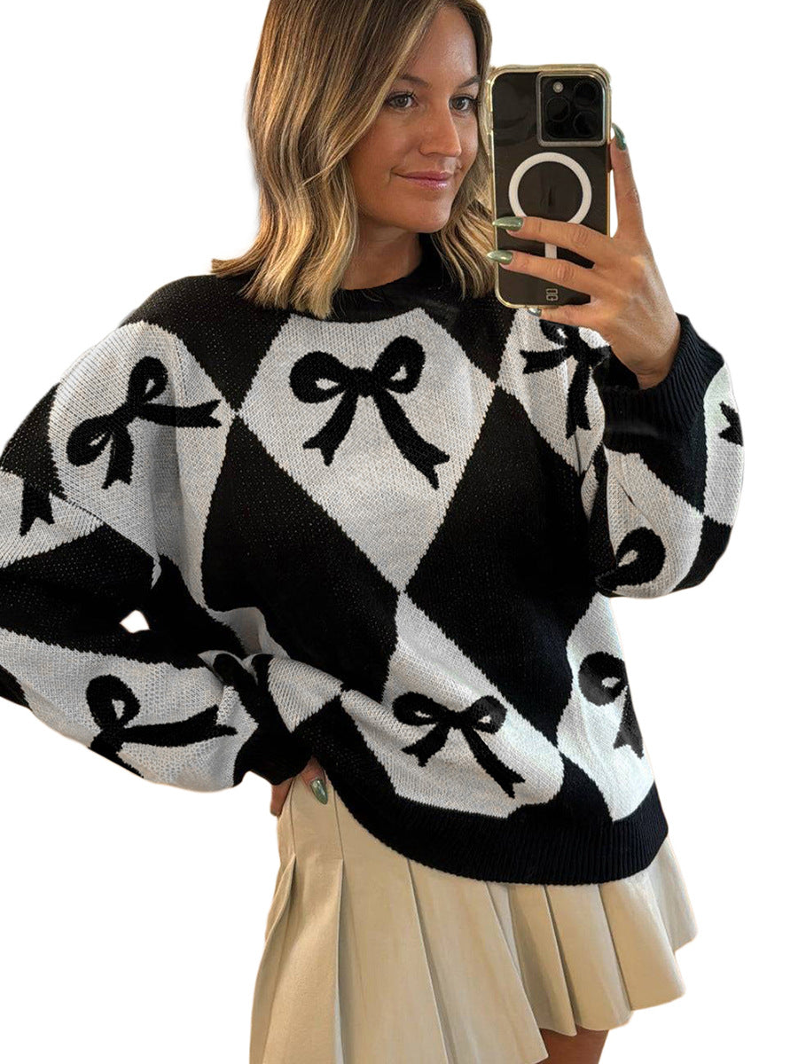 Pullover mit Schleifenmuster und Kontrastdetails