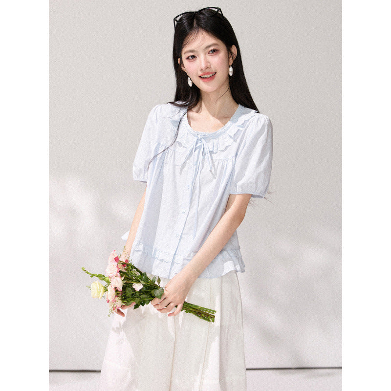 Elegante Bluse mit Puffärmeln und Rundhals