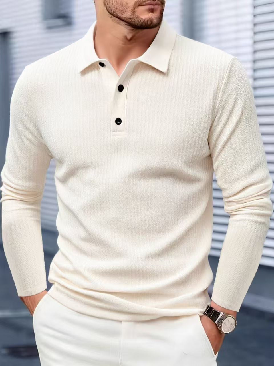 Langärmliges Polo-Shirt in Weiss | LuxeStyle