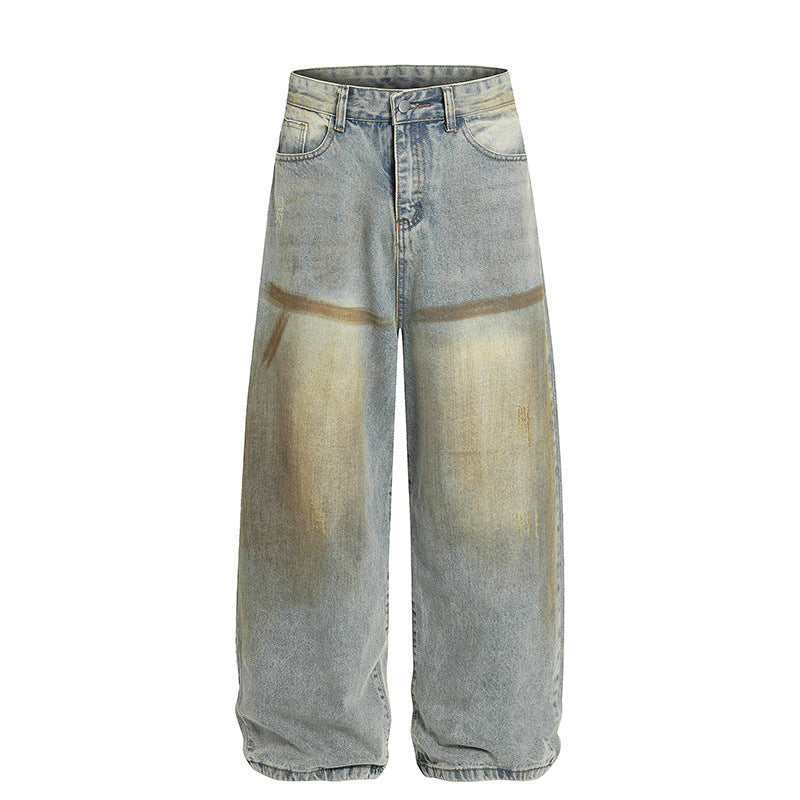 Retro Gelb Gefärbte Distressed Jeans für Herren – Bild 5 | LuxeStyle