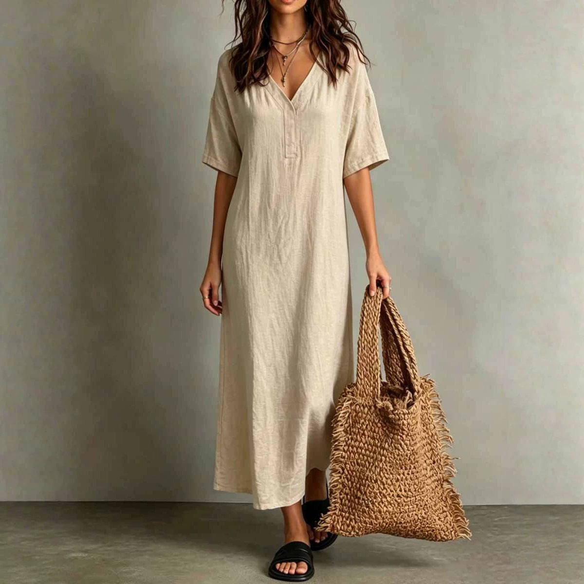 Boho-Kleid «Ibiza» – Baumwoll-Leinen, locker