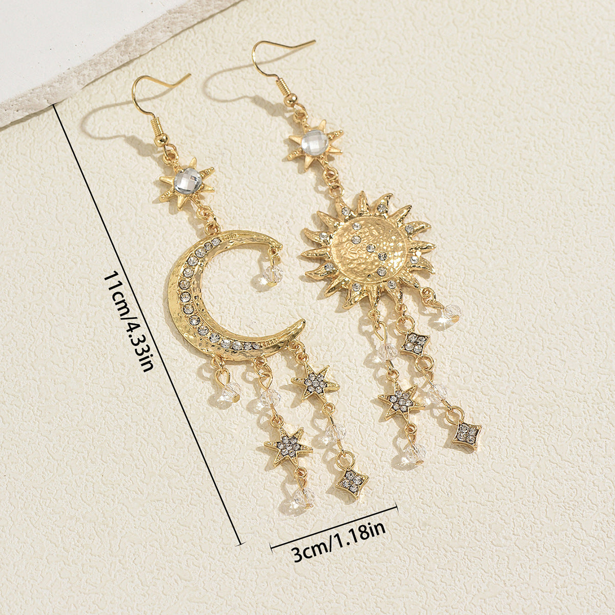 Vintage-Ohrringe Sonne & Mond mit Strass – Ansicht 2