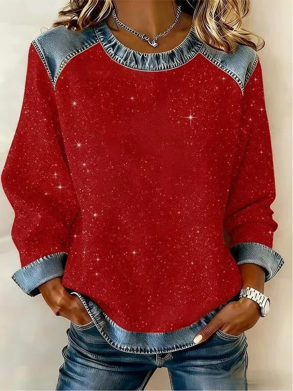 3D Digital-Print Crew-Neck Langarm-Sweatshirt