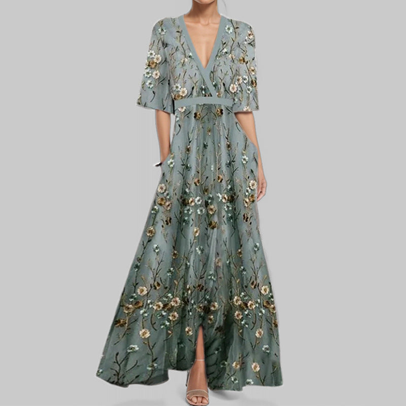 Elegantes V-Ausschnitt Maxikleid mit Blumenmuster – Bild 7 | LuxeStyle
