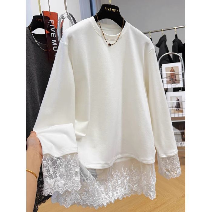 Spitzen-Langarmshirt aus Samt