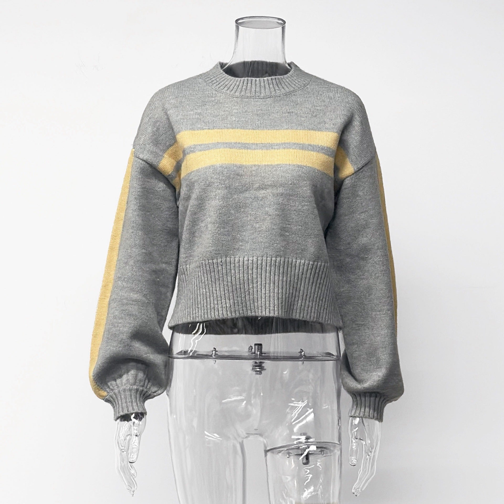 Gestreifter Rundhals-Pullover aus Polyester – Ansicht 4