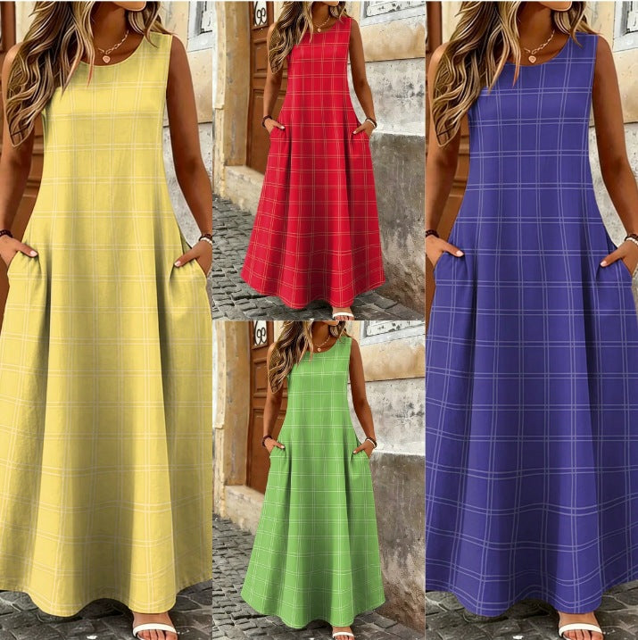 Plaid-Kleid mit Streifenmuster, ärmellos