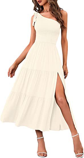 One-Shoulder Plissee-Kleid mit Schlitz