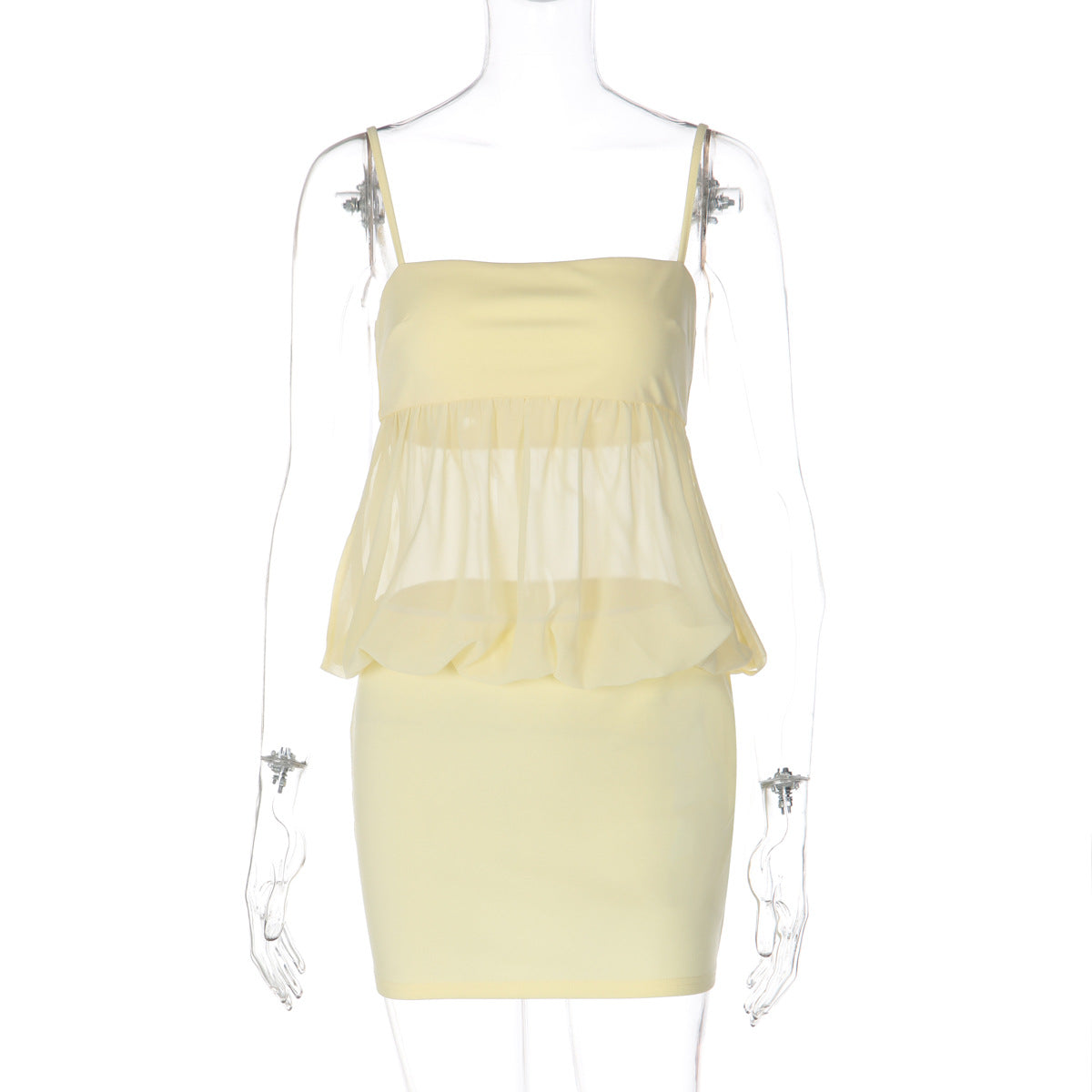 Off-Shoulder Mesh Trägerkleid – Bild 7 | LuxeStyle