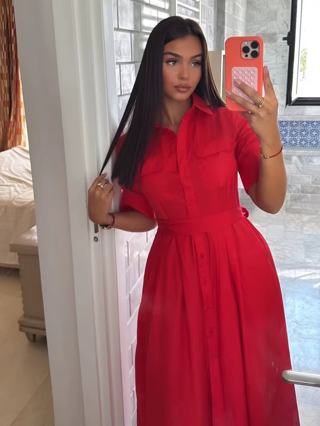 Elegantes V-Neck A-Linien Kleid – Bild 4 | LuxeStyle